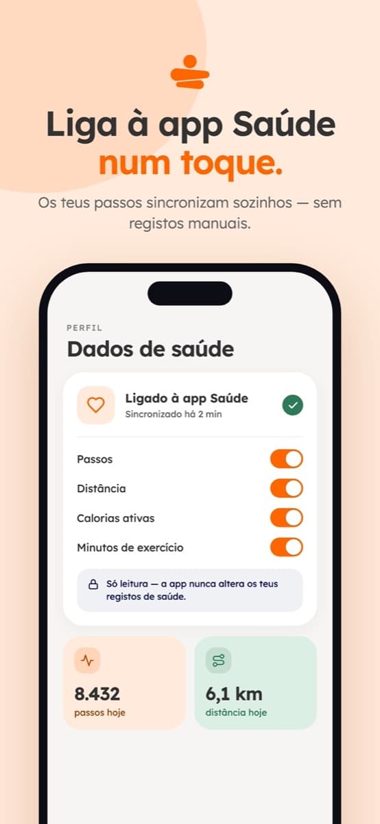 Ecrã da app para ligar os dados de saúde do telemóvel.
